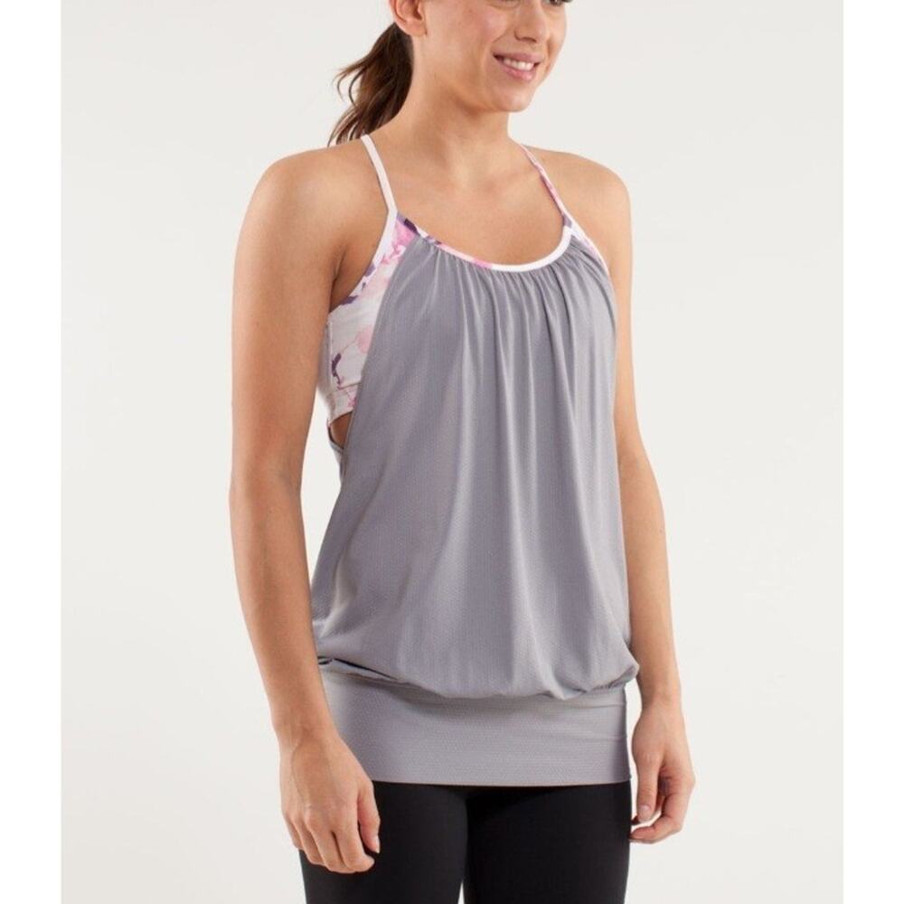 Lululemon Shirt Womens 8 Medium Fossil Blurred Blossoms No Limits Tank Racerback - Picture 3 of 11